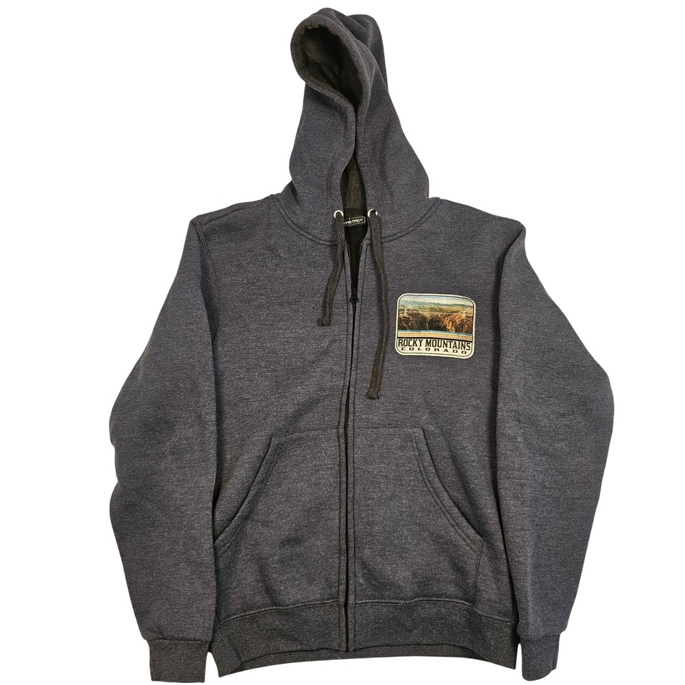 Lone Rock Rocky Mountains Colorado Zip Up Hoodie Mens Small Charcoal Gray Fleece